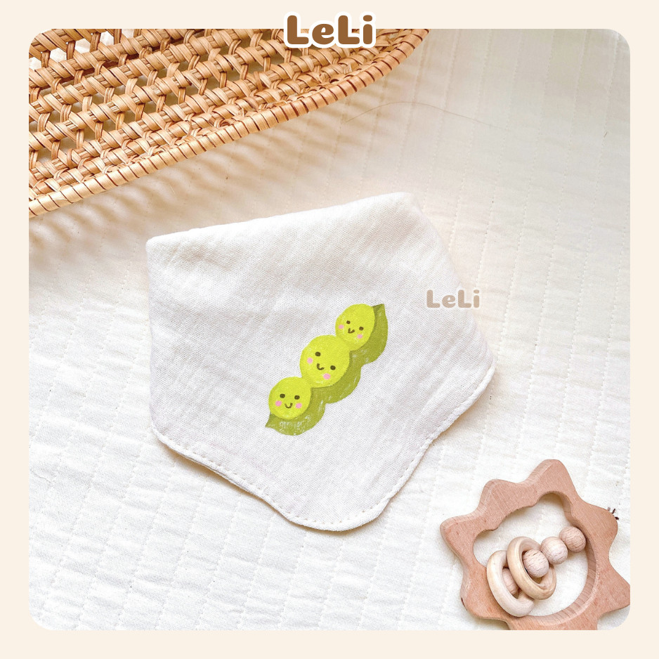 Yếm Tam Giác Hoa Quả Vải Muslin Hàn Quốc An Toàn Cho Bé 0-4 Tuổi - Vải Muslin Cao Cấp