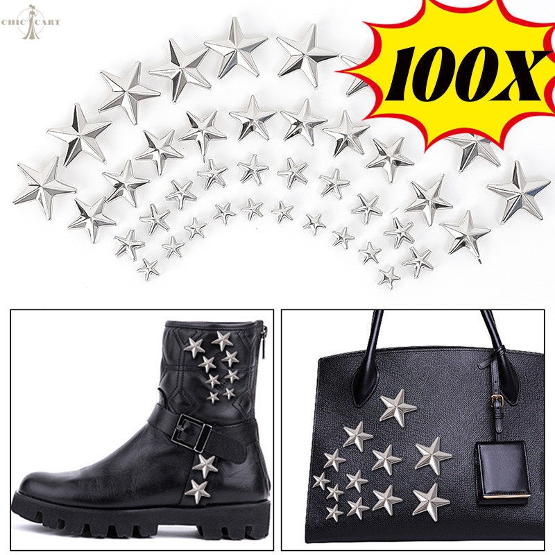 [HGB] 100 chiếc đinh tán ngôi sao kim loại bền | Đinh Tán Bạc Cho Các Dự Án Da DIY, Móng Tay Trang Trí Cho Túi Handmade Thắt Lưng Vòng Tay Sửa Chữa Quần Áo