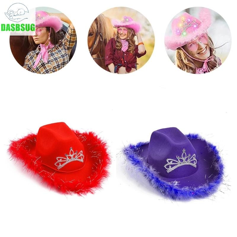 Rhinestone Crown Cowboy Hat Wide Brim Cowgirl Hat Bachelorette Party Headwear
