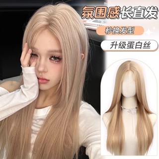   Platinum Beige  Tóc Giả Nữ Dài Thẳng Tóc Vàng Xám Số Lượng Nhỏ Ren Thời Trang Sang Trọng Mô Phỏng Da Đầu Full Mũ Đội Đầu 