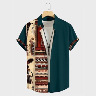 Bán Chạy Nam Rời Thường Ngày Vintage Dân Tộc In Hình Áo Sơ Mi Tay Ngắn Boho Nút Lên Ve Áo Sơ Mi Polo Hoa