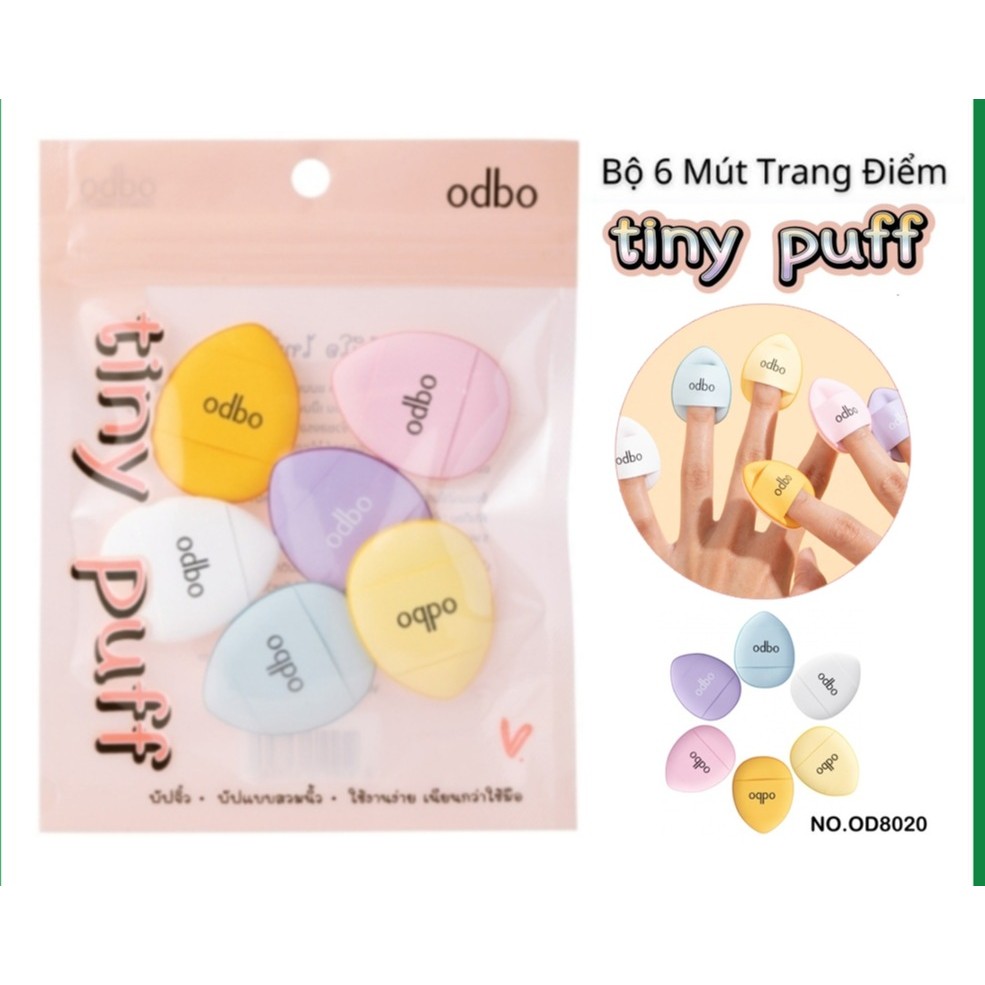 Bộ 6 Mút Odbo Tiny Puff Tán Kem Nền Che Khuyết Điểm Bằng Ngón Tay Mini OD8020 Trang Điểm Tiện Dụng Thái Lan