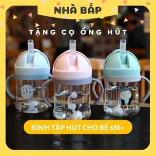 Bình Tập Hút Cho Bé Uống Sữa Uống Nước Có Van Chống Sặc Cao Cấp 250ml Có Tay Cầm - Nhà Bắp Store