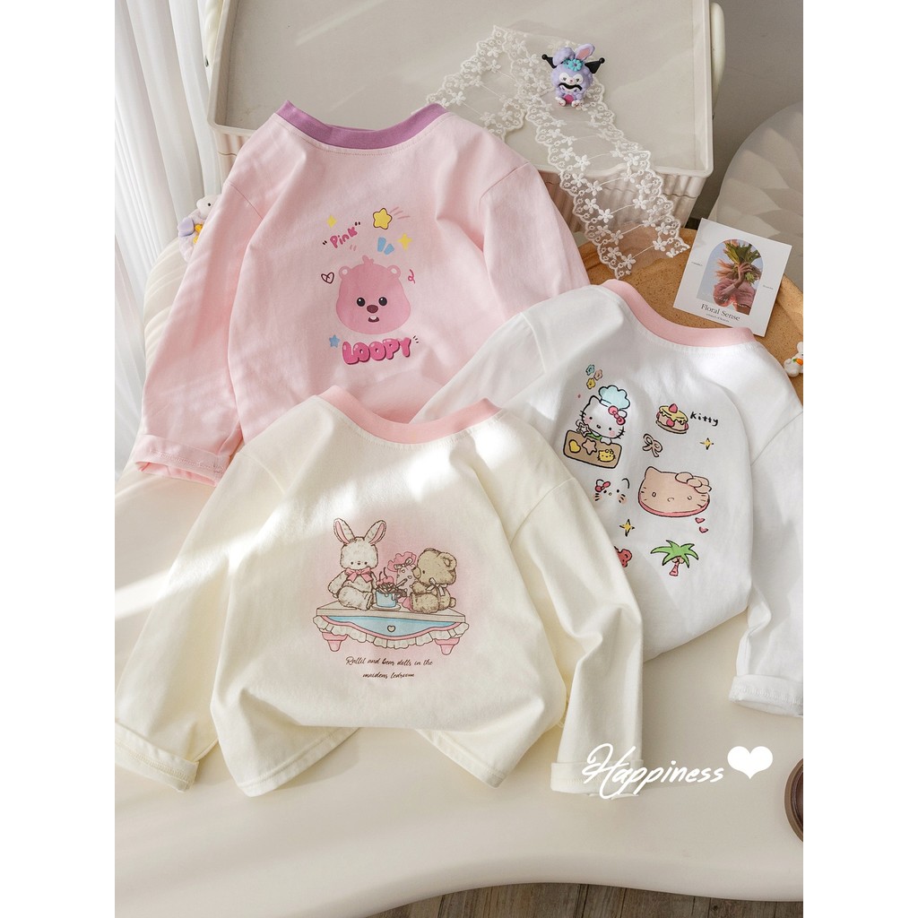 Girls' Cartoon Long Sleeve T-shirt Color Contrast Bottoming Shirt Baby Girl Autumn Clothing Clothes