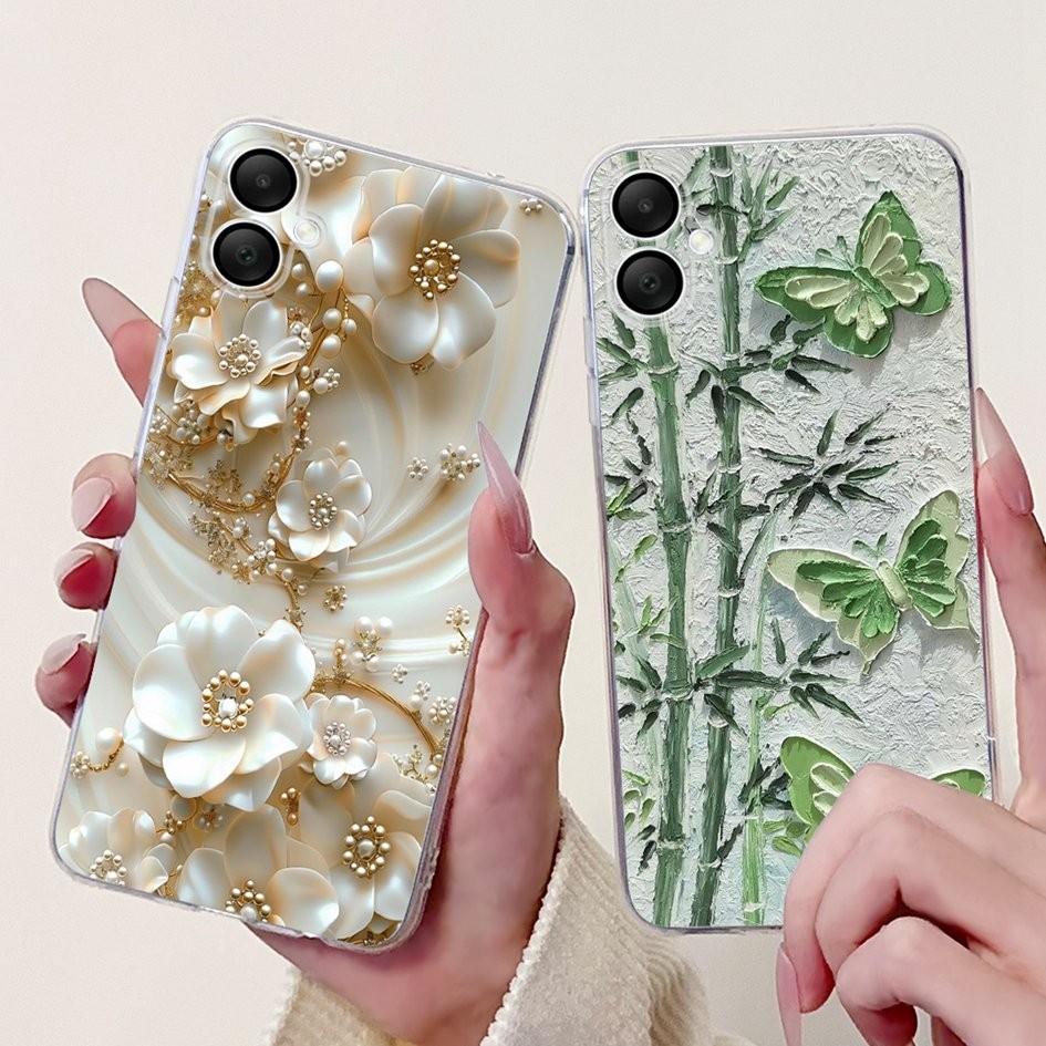 Dành Cho Samsung Galaxy A06 Ốp Lưng 2024 Thời Trang Mới Bướm Hoa Silicon Mềm Trong Suốt Cho Samsung 