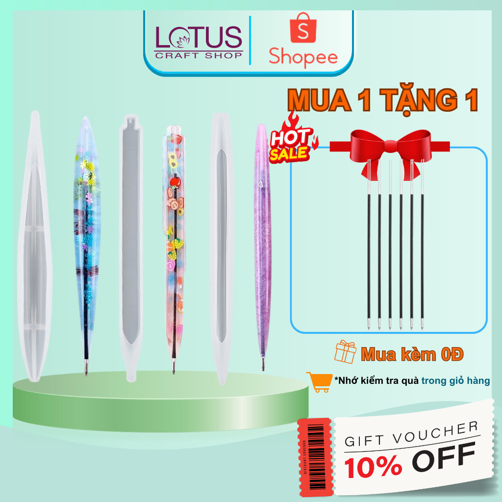 Set 3 Khuôn Silicone Làm Bút Bi Handmade, Khuôn Làm Bút Bi Epoxy Resin - Lotus Craft Shop
