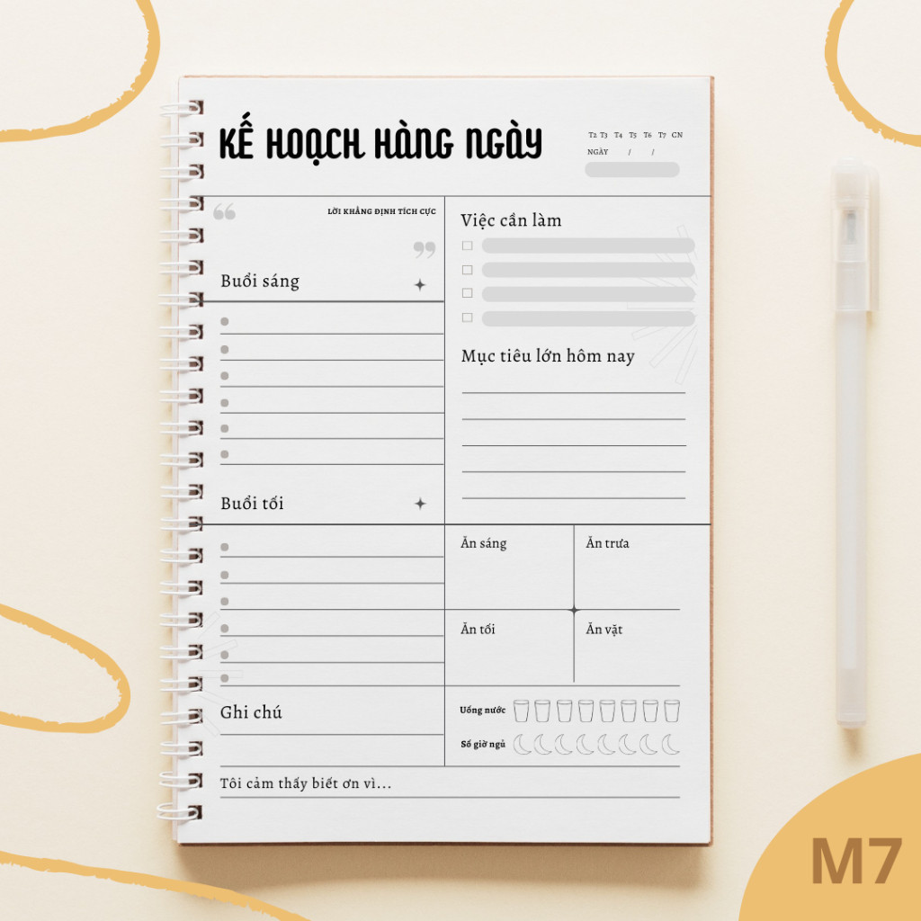 Sổ Tay Kế Hoạch Mục tiêu Nhật Ký Hàng Ngày Daily Planner, sổ ghi chú A5, Gồm 72 Trang, Bìa Mềm