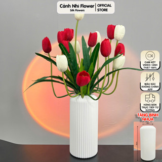 (Tặng bình) Bình hoa tulip giả (bình 15 bông) - Cao 45cm - Lọ hoa để bàn trang trí decor - Cảnh Nhi Flower