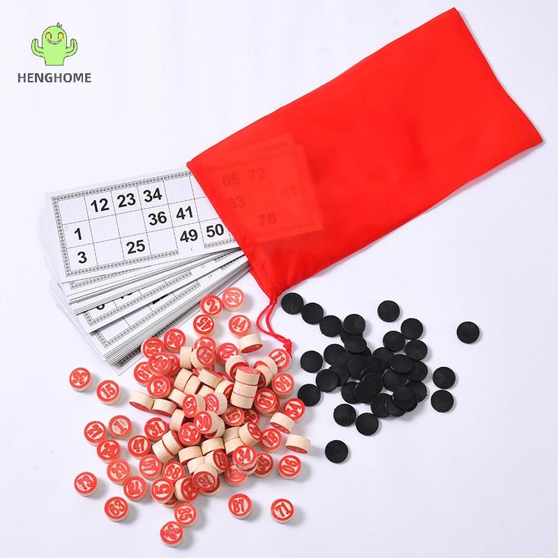 Henghome Classic Nga Bingo Board Game Set Thùng gỗ Loteria Cards Đồ chơi Bingo Cổ điển Trò chơi trí 