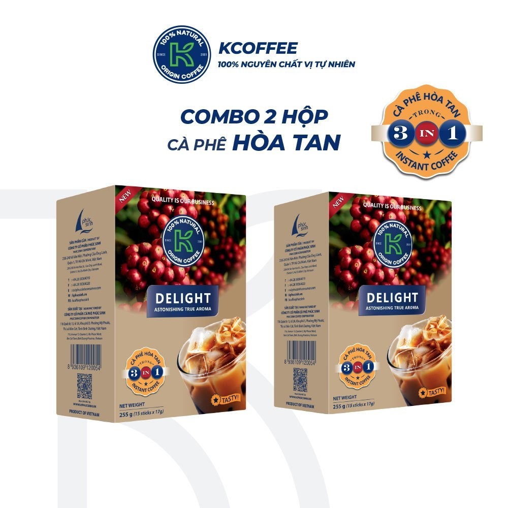 Cà Phê Hòa Tan K Coffee Delight 3in1 255g - Vị tự nhiên hộp 10 gói
