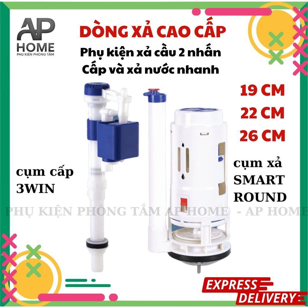 Bộ Xả Bồn Cầu Cao Cấp 3WIN SMART ROUND Nút Nhấn Bồn Cầu 1 khối 2 khối- Nhựa Hùng Anh - AP Home