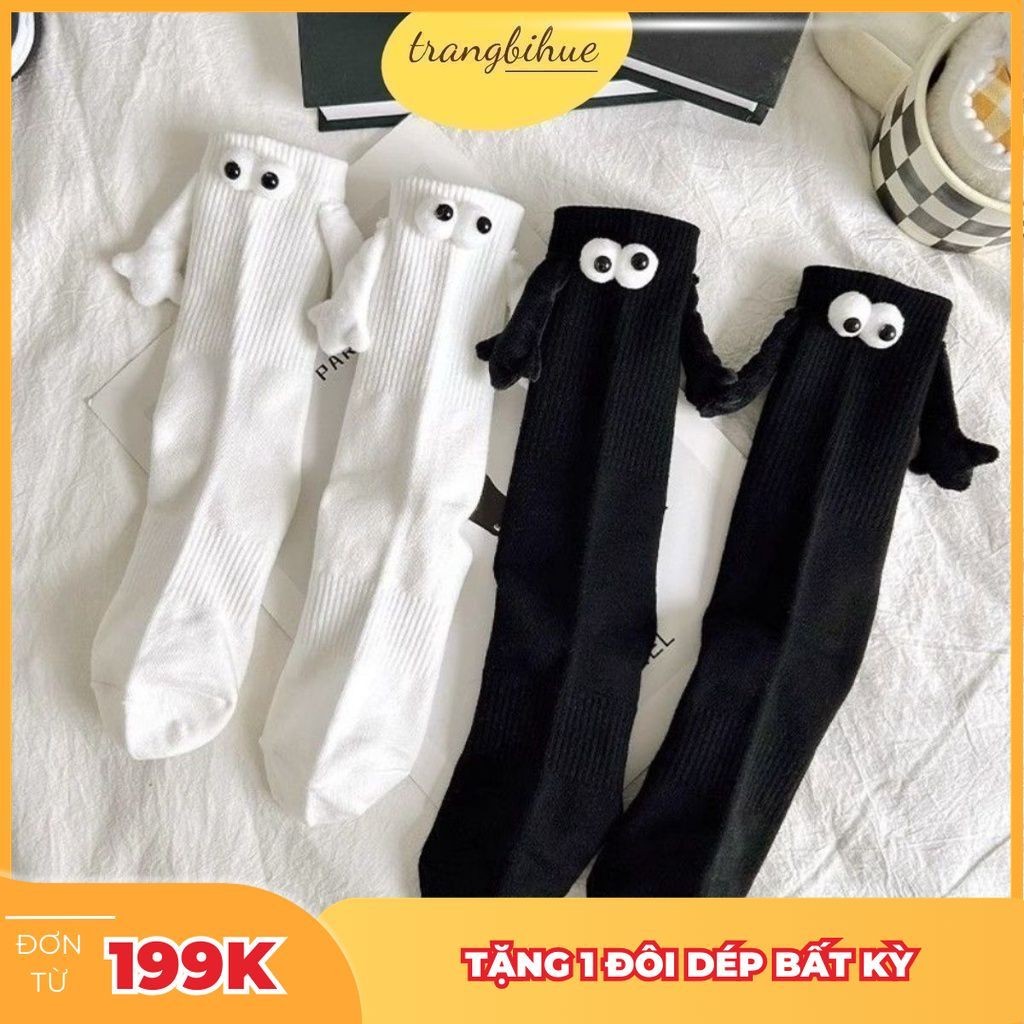 Tất vớ cổ cao nắm tay có nam châm màu đen trắng cho nam nữ unisex TRANGBIHUE
