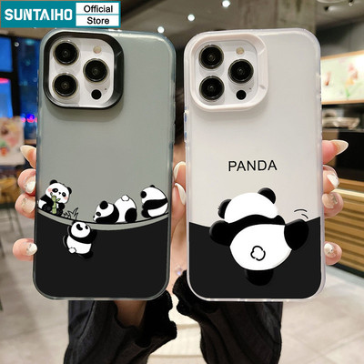 Suntaiho Cặp đôi đáng yêu và vui nhộn Vỏ điện thoại họa tiết gấu trúc trong suốt mờ mềm Vỏ chống sốc cao cấp cho iPhone 11 12 13 14 15 16 Pro max IP 7 8 Plus Iphon X Xs XR Xs max