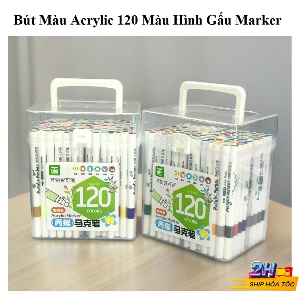 Bút Màu Acrylic 120 Màu Hình Gấu Marker và  Bộ 60 Bút Màu Acrylic Marker Chống Nước. LMS