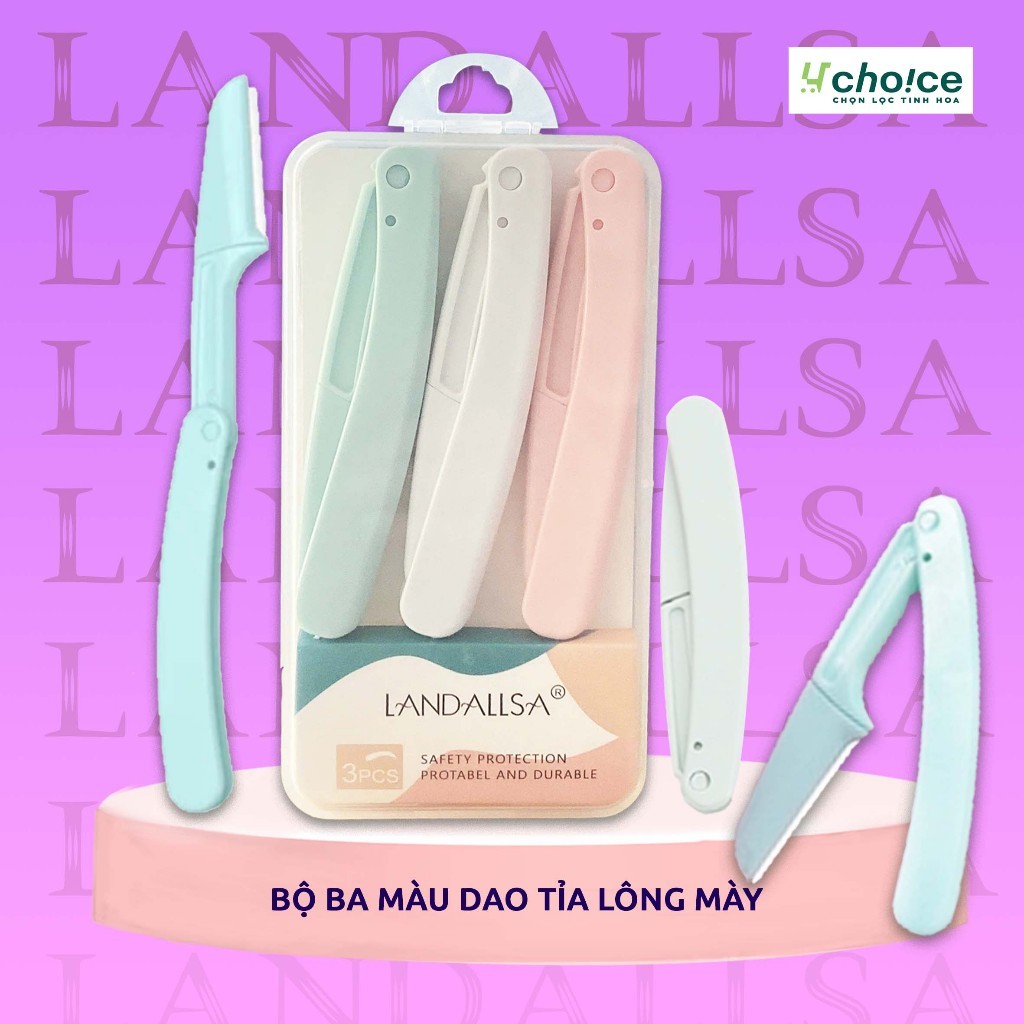 Dạo cạo lông mày lưỡi thép không gỉ Kelly face, bộ 3 dụng cụ tỉa chân mày gấp gọn lưỡi dạng lưới an toàn thay thế được.