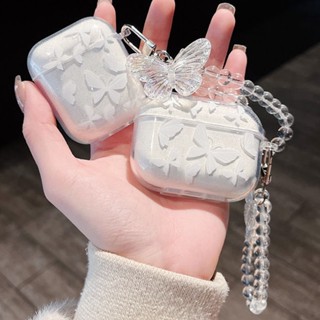 Vỏ Cho Airpods 4 Pro 3 Vỏ Tai Nghe TPU Mềm In Hình Bướm Trắng Tươi Sáng Chống Sốc Có Dây Xích Hạt Chống Mất Tai Nghe Không Dây Tai Nghe Vỏ Bảo Vệ