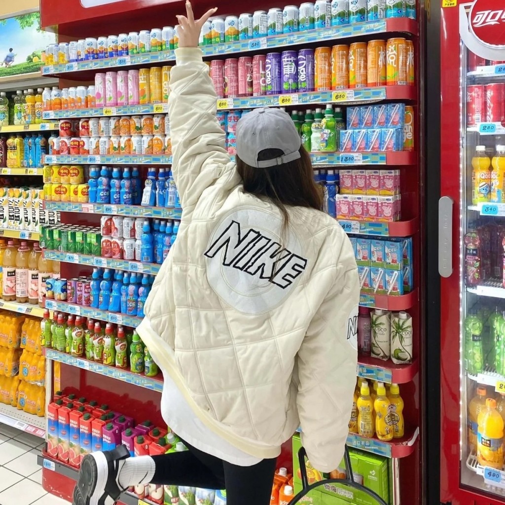 Nike Nữ Retro Kim Cương Mặt Sau Logo Bóng Chày Cotton Áo Khoác Nam Thể Thao Và Giải Trí Dày Ấm Áp Áo Khoác Chống Gió