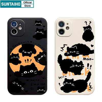 Suntaiho Ngộ nghĩnh Dễ Thương Vỏ Điện Thoại Họa Tiết Mèo Đen Độc Đáo Cho Iphone 15 14 12 13 11 Pro Max IP 7 8 Plus Iphon X Xs XR Xs Max Silicone Mềm Cao Cấp Chống Sốc Ốp Lưng