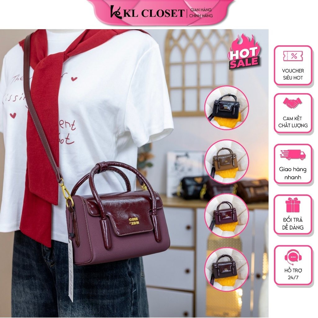 Túi Xách Da Bóng Mini KL Closet, Nhỏ Gọn, Cực Sang Thiết Kế Size 18cm Với Quai Cầm Cực Chắc Chắn