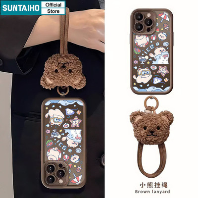 Suntaiho Thẩm Mỹ Vỏ Động Vật Dễ Thương Họa Tiết Hoạt Hình Dây Gấu Ốp lưng Cho Iphone 11 12 13 14 15 16 Pro Max IP 7 8 Plus Iphon X XS XR Silicon Mềm Chống Sốc Ốp Lưng