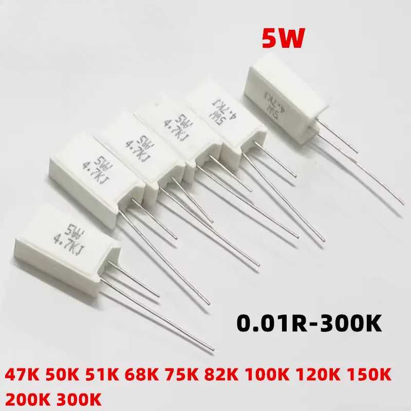 10 CÁI Chống xi măng dọc SQM 5W 5% 47K 50K 51K 68K 75K 82K 100K 120K 150K 200K 300K ohm Điện trở gốm