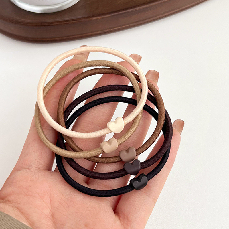 dây buộc tóc màu trà sữa hình trái tim 2025 - vòng tóc đơn giản sang trọng kiểu hàn, dây thun buộc tóc co giãn cao màu trơn, phụ kiện tóc nữ tính thời thượng cho tóc đuôi ngựa