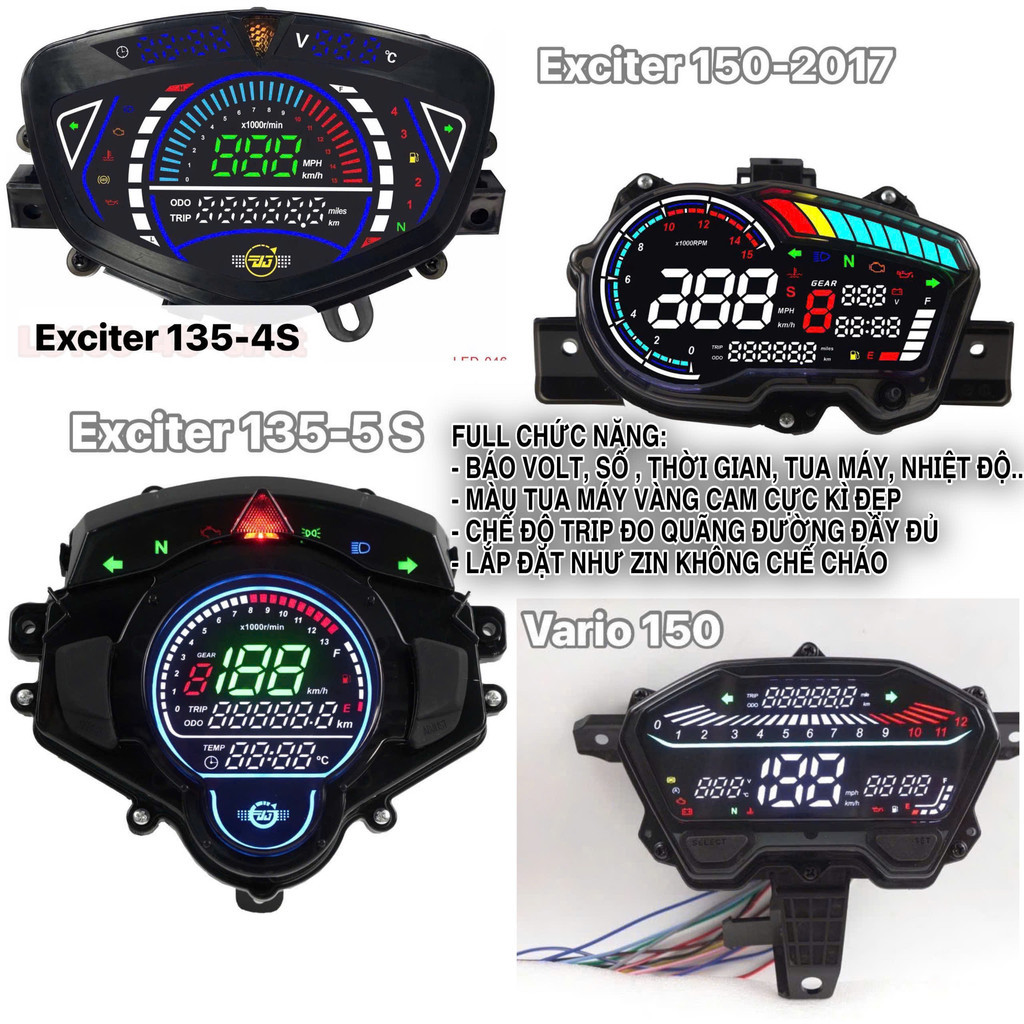 ĐỒNG HỒ ĐIỆN TỬ  LED LCD EXCITER135 , EX150 ,SIRIUS,EX135 2010, WAVE 100 ,DUGATY, Z1000 , fuled  , V