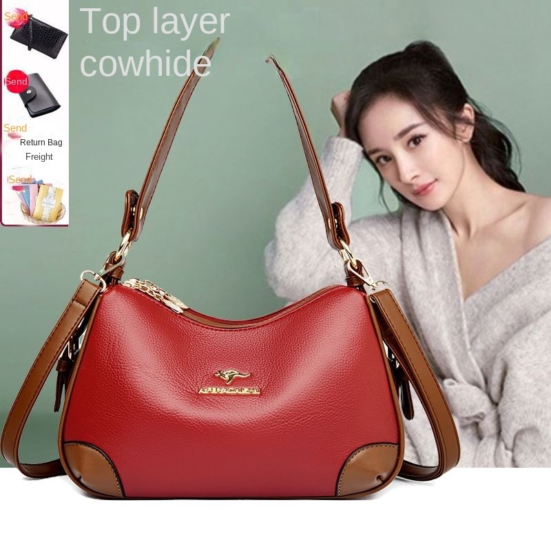Women's Bag New Genuine Leather Women's Bag Trendy Versatile Shoulder Bag Large Capacity Middle-aged