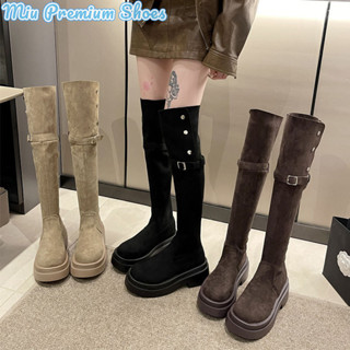 Giày bốt đế bệt thời trang dành cho nữ Giày bốt cổ điển da lộn