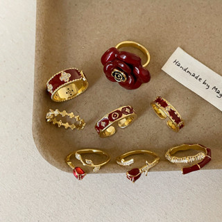 Nhẫn mở hoa màu đỏ Nữ Retro Thời trang thanh lịch