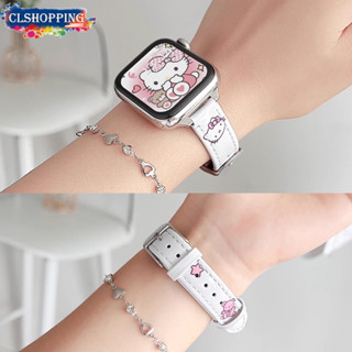 Dây da Hello Kitty mỏng dễ thương cho AP Watch S10 46mm 42mm Ultra 49mm 9 8 7 6 SE 45mm 41mm 44mm 40mm cho Smart iwatch series 5 4 3 2 1 38mm Họa tiết Sanrio Da dành cho Nữ