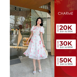 Váy hoa cổ yếm chéo Charme 304028