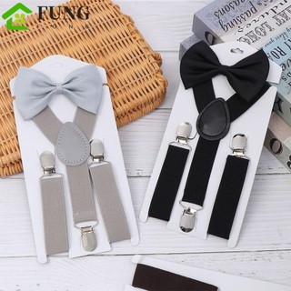 Fung Tie Suspenders Set Phụ Kiện Áo Sơ Mi Có Thể Điều Chỉnh Màu Trơn Thời Trang Cho Bé Gái Y-Back Nẹp Dây Đeo Bộ Đồ Cưới Co Giãn Treo Quần Kẹp