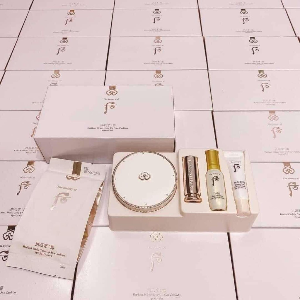 Set Cushion Whoo Hồng 5 Món - The History of Whoo Radiant White Tone Up Sun Cushion