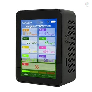  Tuya WiFi Máy đo chất lượng không khí đa chức năng Hộ gia đình HCHO TVOC Carbon Monoxide CO2 PM2.5 PM10 Máy kiểm tra độ ẩm nhiệt độ di động Màn hình TFT 2,8 inch có dấu hiệu báo động 