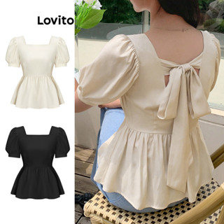 Áo kiểu Lovito nơ sau xếp nếp màu trơn thường ngày cho nữ L68ED016 (Màu mơ)