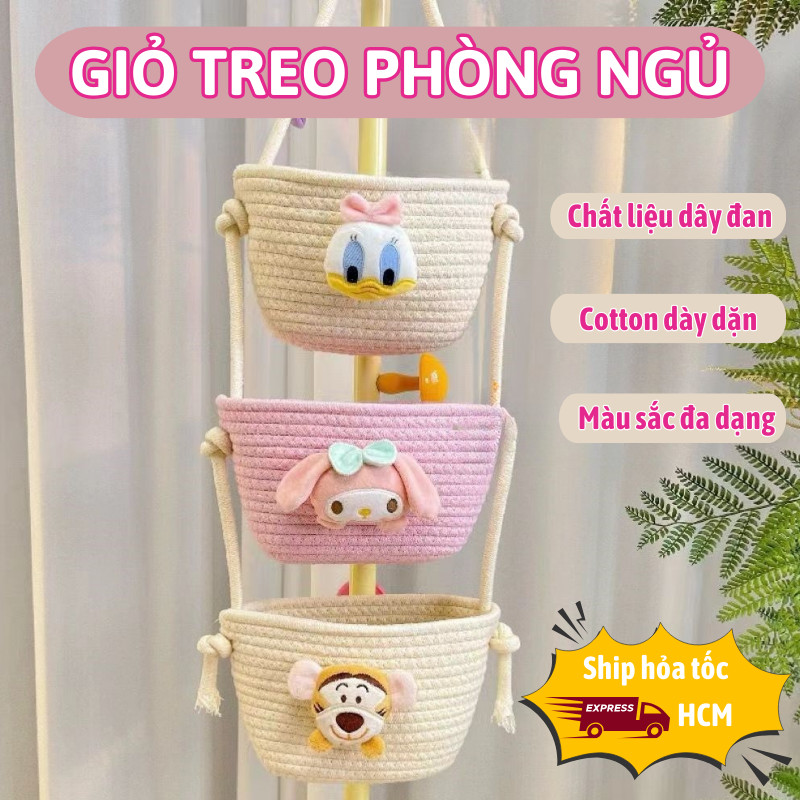 Giỏ Treo Tường Lily's Decor Túi Treo Đan Dây Cotton Họa Tiết Hoạt Hình Đáng Yêu Đựng Đồ Đa Năng Tran