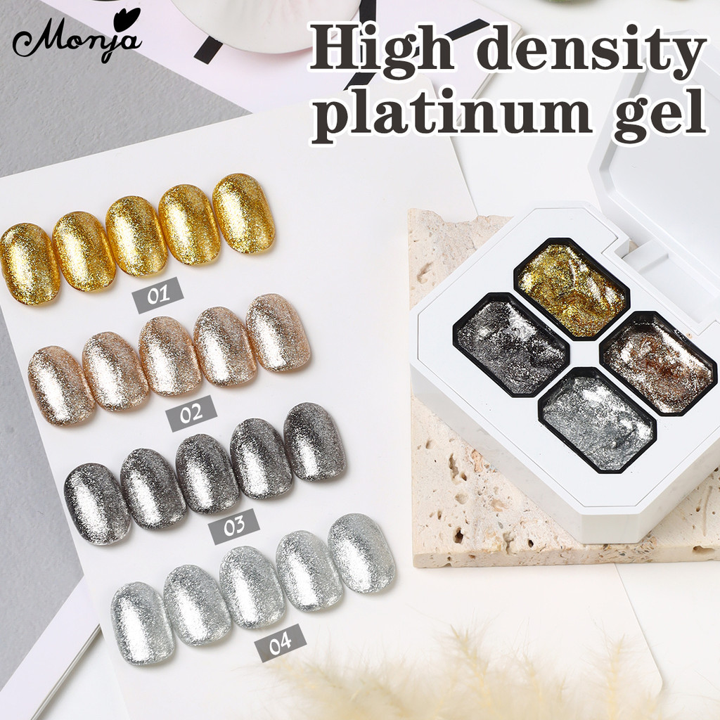  Monja 4 Màu Lấp Lánh Bạch Kim Gel Sơn Móng Tay Flash Phản Quang Lai Tranh Gel Vẽ Lấp Lánh Ngâm Tắt UV Gel Sơn Mài DIY Dụng Cụ Làm Móng Tay 