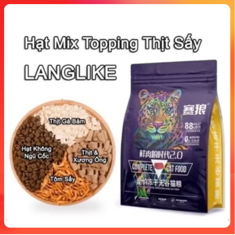 [HOẢ TỐC] hạt cho mèo LANGLIKE 5KG mix topping gà viên Doraemon Shop