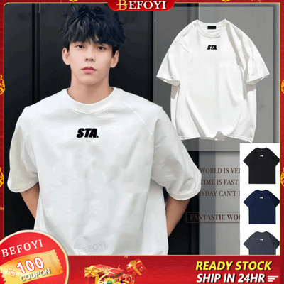 Áo thun nam tay ngắn màu Cotton nguyên chất mùa hè Quần áo rộng rãi và hợp thời trang