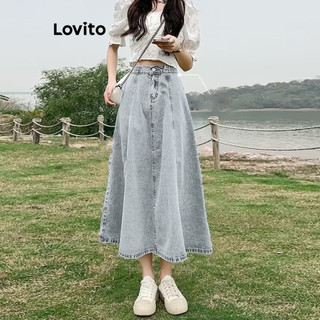 Chân váy Lovito màu trơn có nút đường kết cấu phong cách thường ngày cho nữ LNL69045