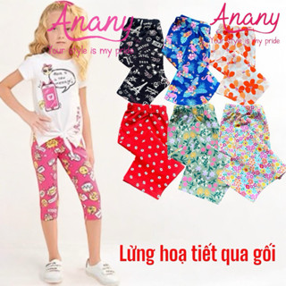 QUẦN ÔM LỬNG QUA GỐI HOẠ TIẾT 10-40KG COTTON XUẤT DƯ CO GIÃN 4 CHIỀU CHO BÉ GÁI ĐI HỌC ĐI CHƠI