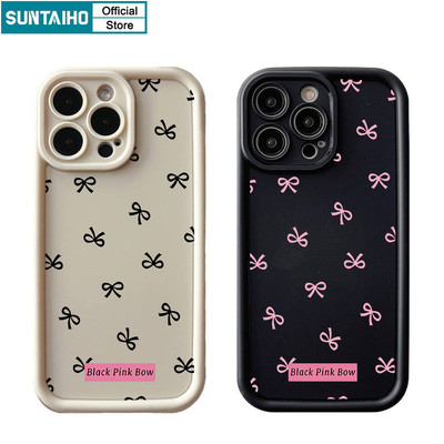 Suntaiho Thẩm Mỹ Thanh Lịch Vỏ Điện Thoại Họa Tiết Nơ Màu Hồng Cho Iphone 16 15 14 13 12 11 Pro Max IP 7 8 Plus Iphon X Xs XR Xs Max Silicon Mềm Cao Cấp Chống Sốc Ốp Lưng