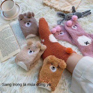  Mùa Thu Đông Lông Cừu Lót Dày Ấm Sang Trọng Lông Cừu San Hô Tất Nữ Nhà Dễ Thương Tai Sàn Tất 