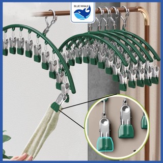 Móc Treo Đồ Lót, Tất Vớ 10 Kẹp Bọc Nhựa Có Khóa Chống Gió - Móc Treo Quần Áo 10 Móc Inox Siêu Tiện Lợi