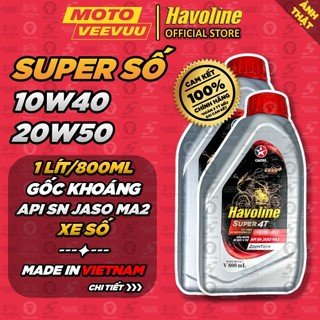   MTVV  Dầu nhớt số CALTEX HAVOLINE SUPER 4T 10W40 20W50   800ml & 1 Lít   Gốc khoáng có phụ gia<END> 