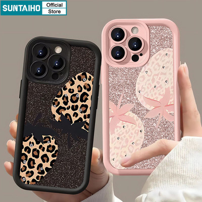 Suntaiho Thời Trang Da Báo In Màu Đen Lấp Lánh Dây Treo Vỏ Điện Thoại Silicon Mềm Cao Cấp Chống Sốc Cho iPhone 11 12 13 14 15 16 Pro max IP 7 8 Plus Iphon X Xs XR Xs max