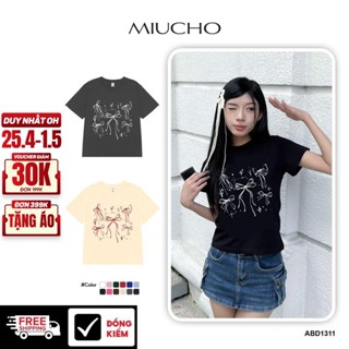 Áo thun baby tee nơ conquette xinh form ôm ABD1311 Miucho tay ngắn cổ tròn hotrend in mix