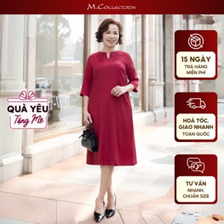 M Collection | Đầm Sơ Mi Nữ Trung Niên Tặng Mẹ Phom Suông Dáng Dài Chất Liệu Lụa Taffeta - D12265