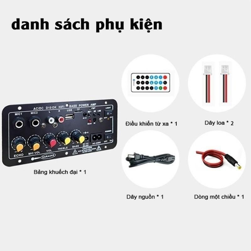 Mạch loa kéo D10 Bluetooth 5.0 hát Karaoke, dùng điện 12V/24V/220V (Tặng kèm đủ phụ kiện)- Điện tử P